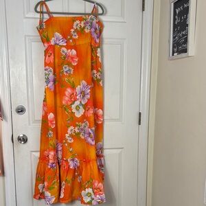 Vintage Pomare Hawaiian Orange Purple Floral Maxi Dress Size M/L Resort luau